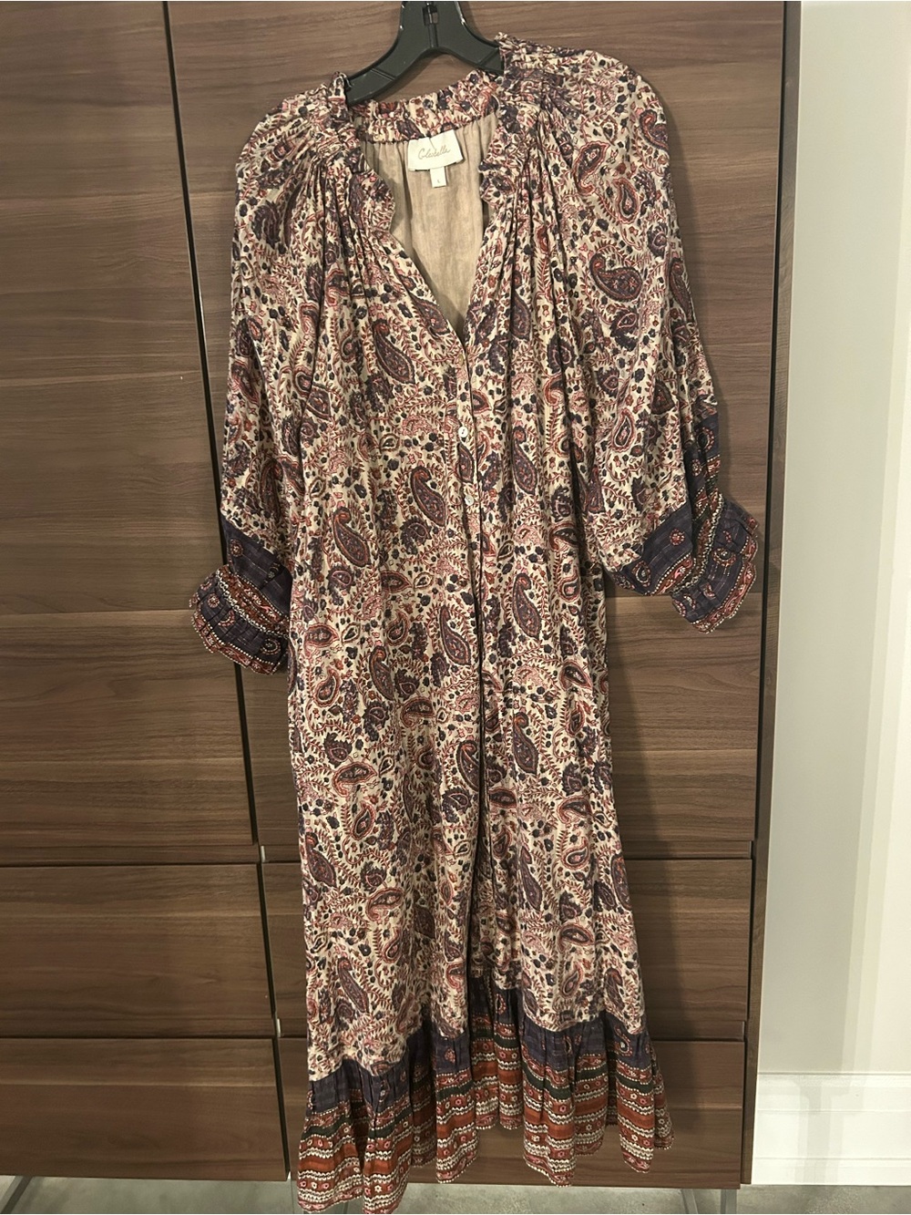 Cleobella Paisley Maxi Dress in Cream, purple and rust with gold threads
